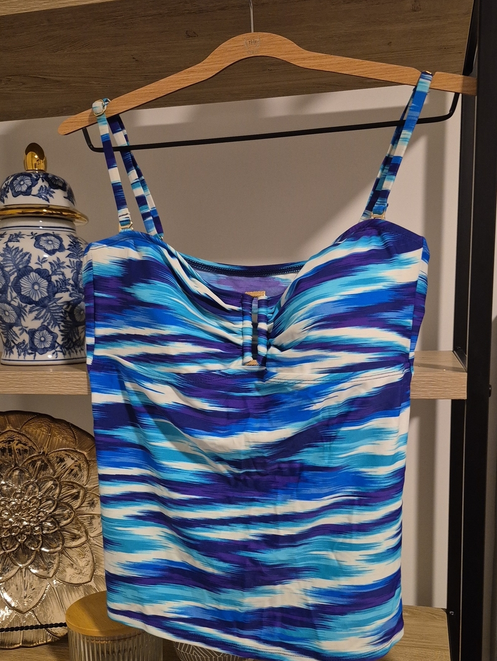 Chaps Blue & White Striped Swim Cami
